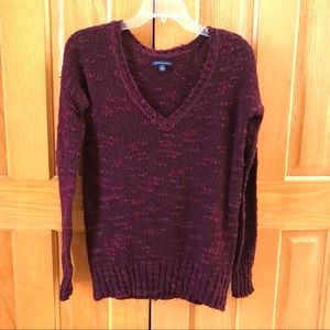 American Eagle Outfitters Wool Blend Shiny Knit V-Neck Sweater